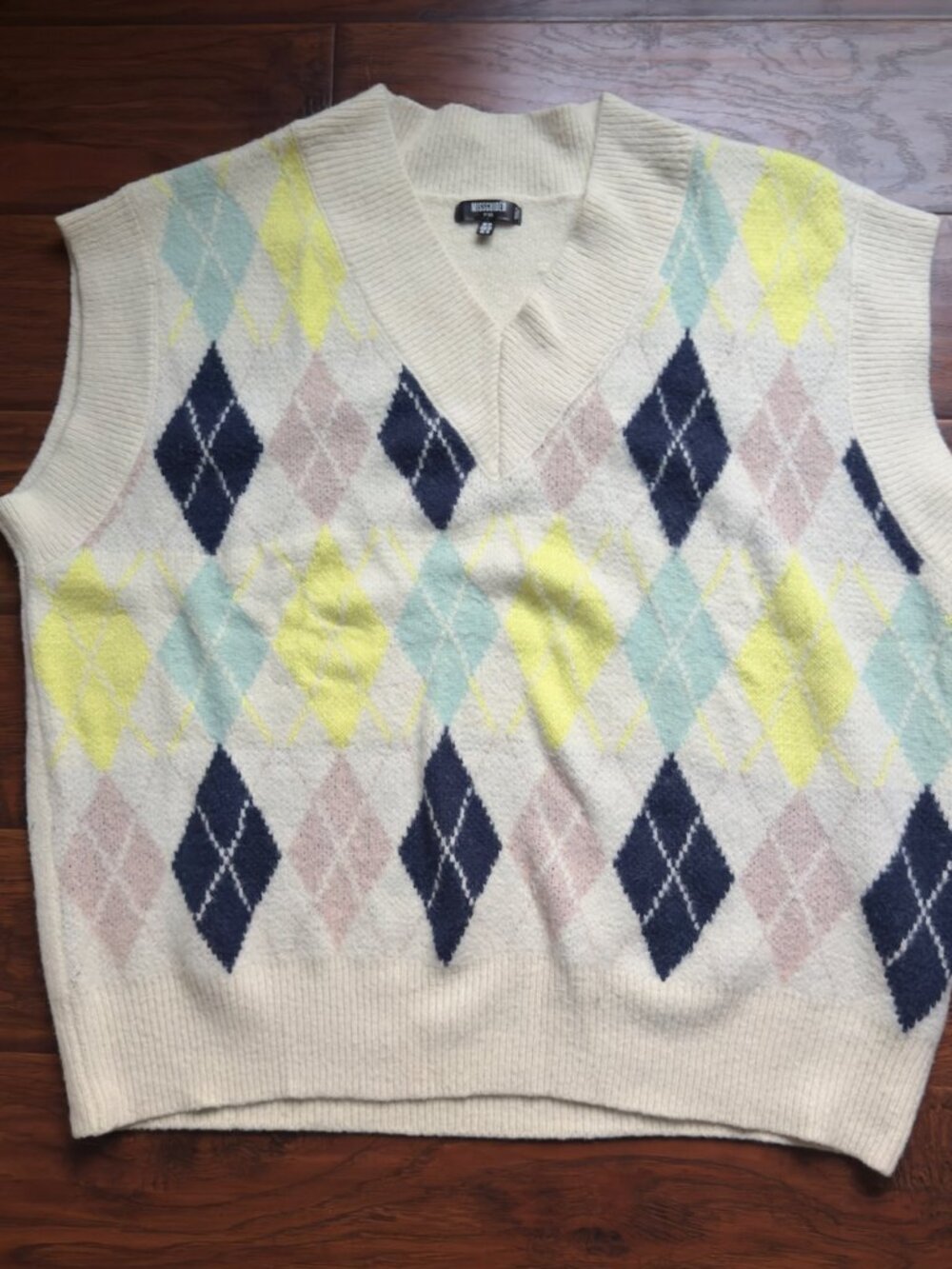 Missguided Plus Womens Argyle Sweater Vest Size 18 V-Neck Multicolor
